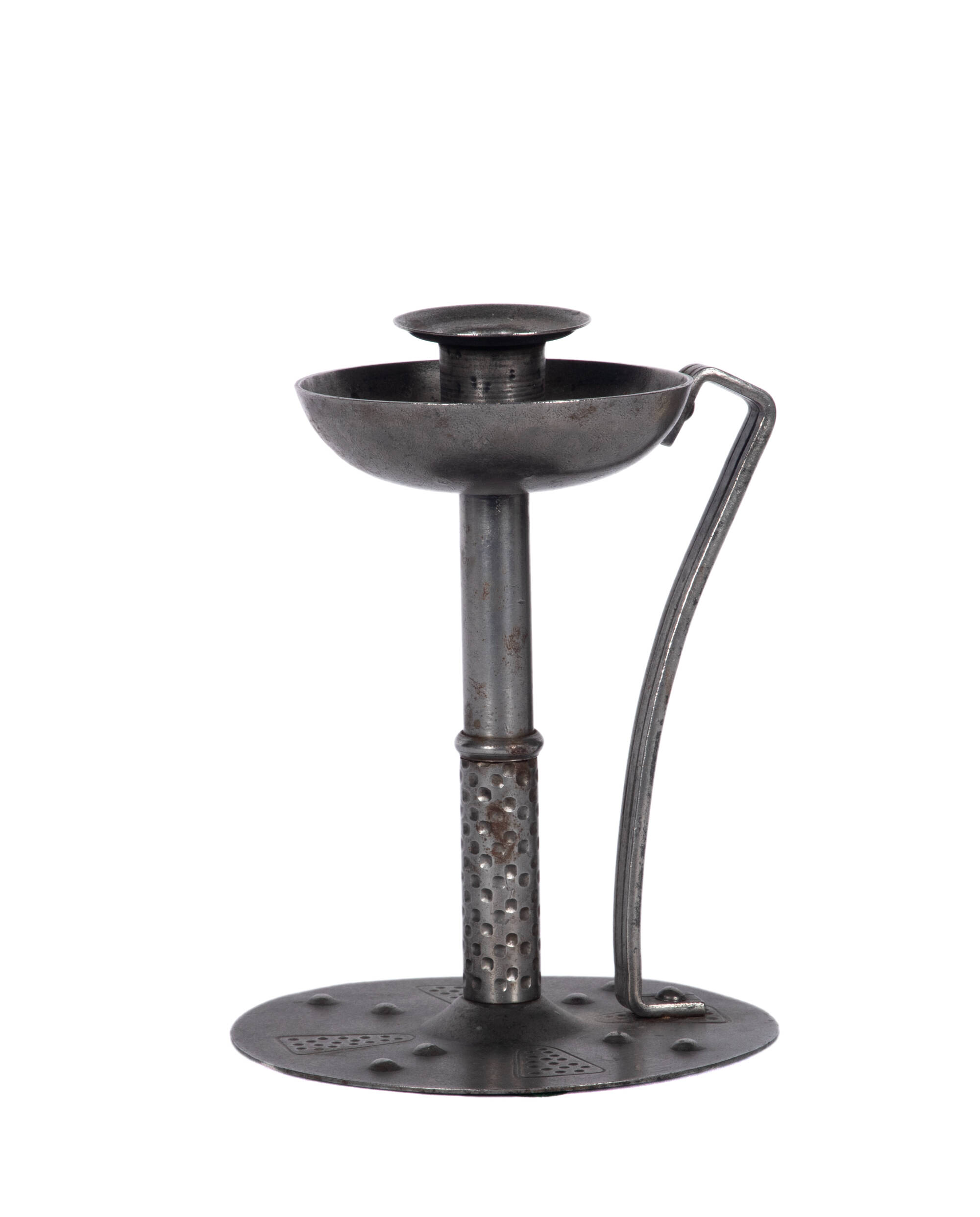 Metal candlestick holder with handle.